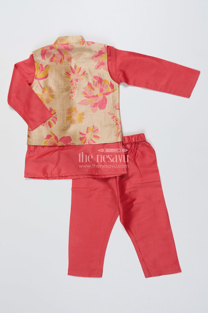 The Nesavu Boys Jacket Sets Toddler Boys Jacket Set with Printed Festive Waistcoat Nesavu Nesavu toddler boys jacket set digital print festive waistcoat ethnic occasions