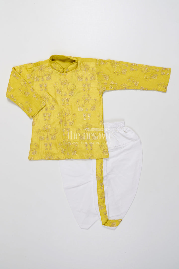 The Nesavu Boys Dothi Set Toddler Boys Kurta Dothi Set for Weddings and Traditional Occasions Nesavu Nesavu toddler boys kurta dothi set embroidery weddings festive celebrations