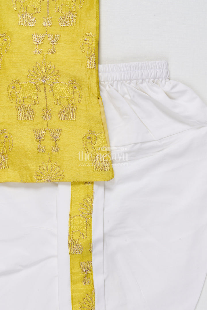 The Nesavu Boys Dothi Set Toddler Boys Kurta Dothi Set for Weddings and Traditional Occasions Nesavu Nesavu toddler boys kurta dothi set embroidery weddings festive celebrations