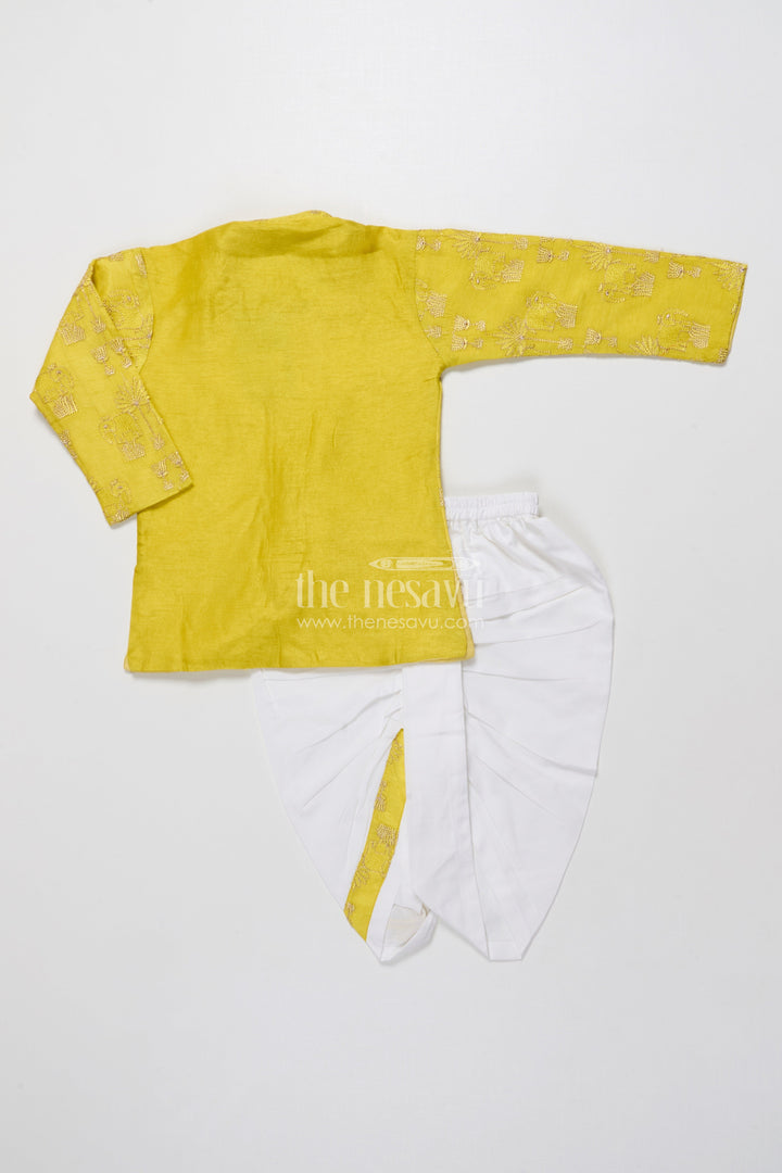 The Nesavu Boys Dothi Set Toddler Boys Kurta Dothi Set for Weddings and Traditional Occasions Nesavu Nesavu toddler boys kurta dothi set embroidery weddings festive celebrations