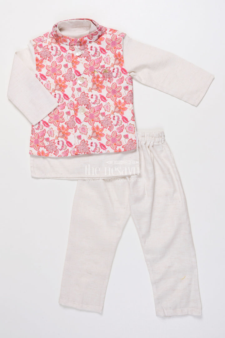 The Nesavu Boys Jacket Sets Toddler Boys Kurta Jacket Set for Festive and Wedding Wear Nesavu 14 (6M) / Pink BES926A-14 Nesavu boys kurta jacket set toddlers embroidered waistcoat perfect festive functions