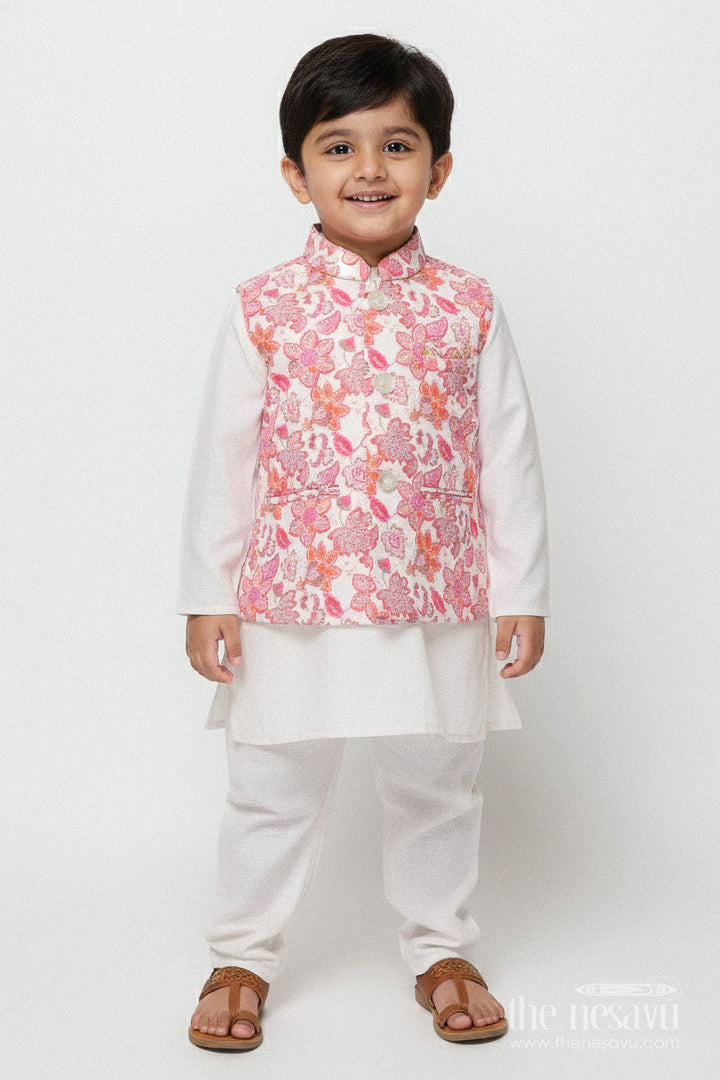 The Nesavu Boys Jacket Sets Toddler Boys Kurta Jacket Set for Festive and Wedding Wear Nesavu 14 (6M) / Pink BES926A-14 Nesavu boys kurta jacket set toddlers embroidered waistcoat perfect festive functions