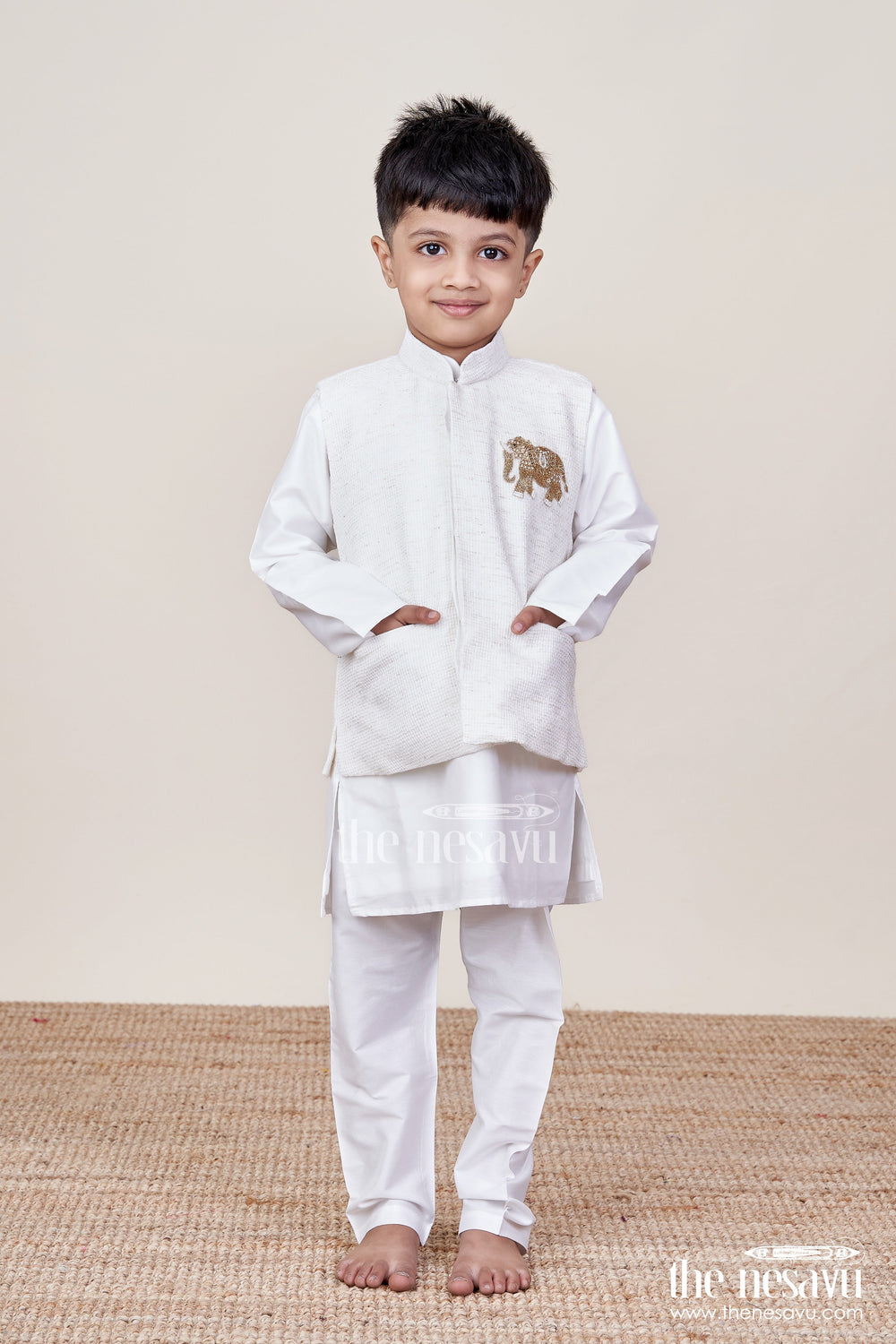 The Nesavu Boys Jacket Sets Toddler Boys Kurta Jacket Set for Weddings and Traditional Wear Nesavu Nesavu toddler boy kurta jacket set soft cotton festive events traditional functions