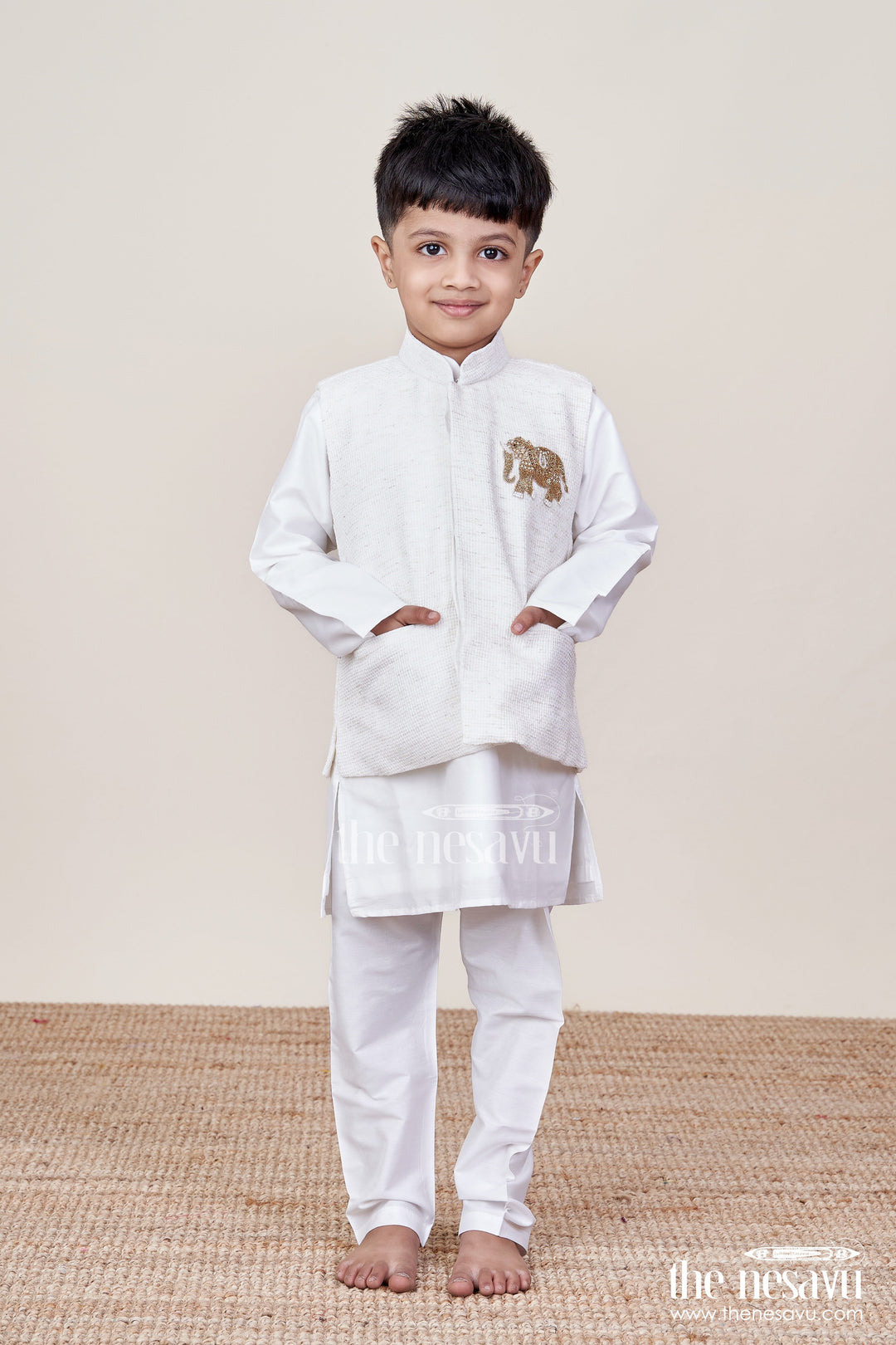 The Nesavu Boys Jacket Sets Toddler Boys Kurta Jacket Set for Weddings and Traditional Wear Nesavu Nesavu toddler boy kurta jacket set soft cotton festive events traditional functions