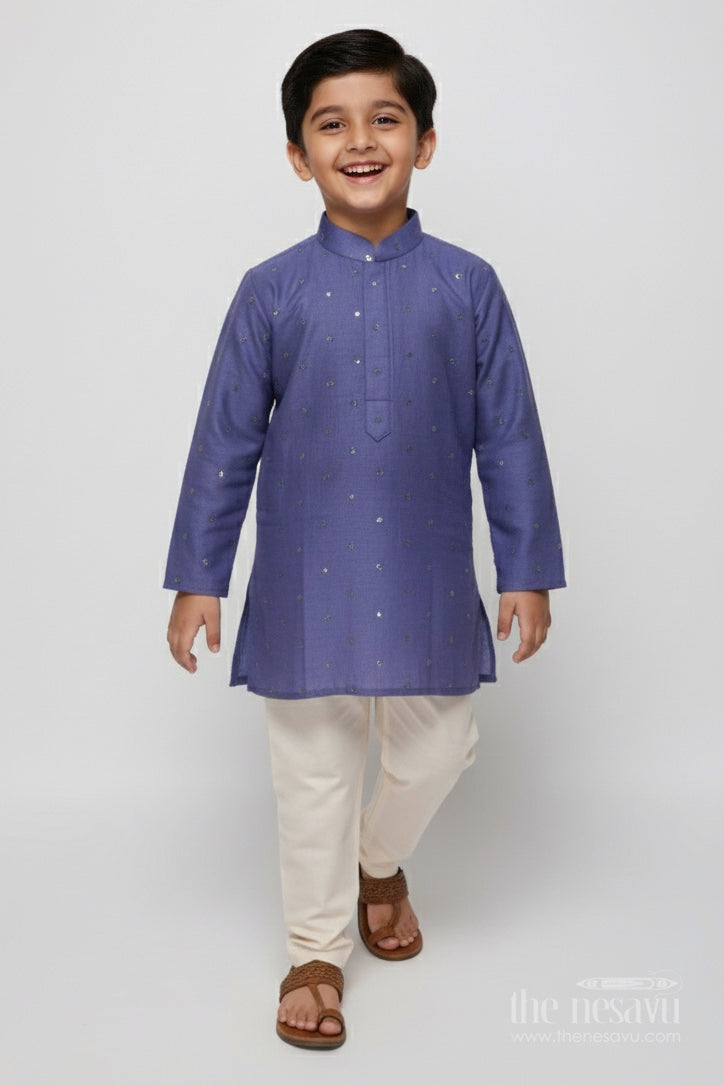 The Nesavu Boys Kurtha Set Toddler Boys Kurta Set for Festive Functions and Family Gatherings Nesavu 18 (2Y) / Purple BES761D-18 Nesavu toddler boys kurta set viscose silk sequence embroidery ethnic functions