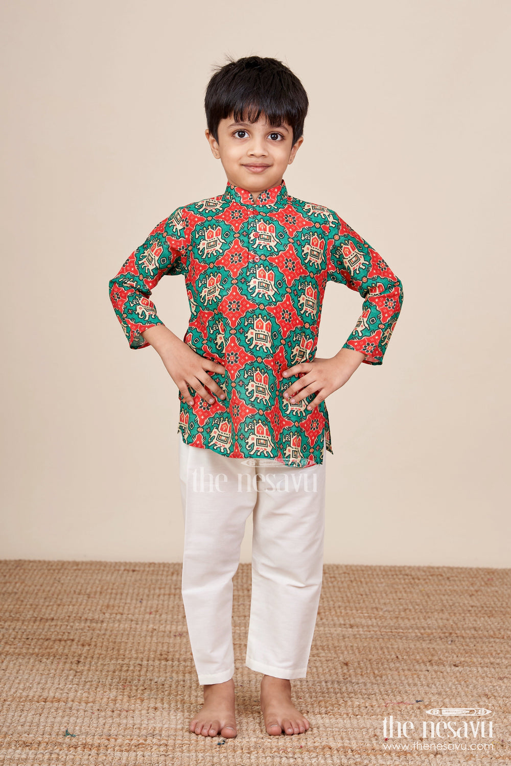 The Nesavu Boys Kurtha Set Toddler Boys Kurta Set for Traditional Functions and Festive Celebrations Nesavu Nesavu toddler boys kurta set patola print  perfect poojas traditional celebrations