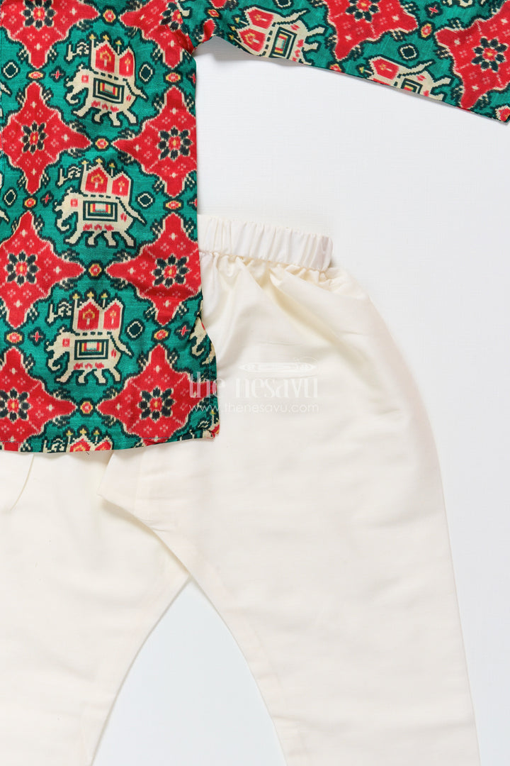 The Nesavu Boys Kurtha Set Toddler Boys Kurta Set for Traditional Functions and Festive Celebrations Nesavu Nesavu toddler boys kurta set patola print  perfect poojas traditional celebrations
