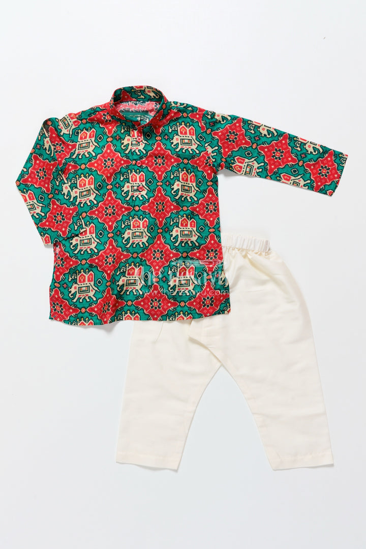 The Nesavu Boys Kurtha Set Toddler Boys Kurta Set for Traditional Functions and Festive Celebrations Nesavu Nesavu toddler boys kurta set patola print  perfect poojas traditional celebrations