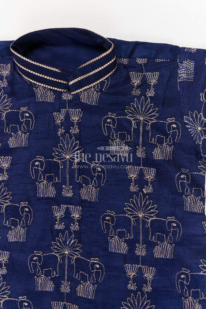 The Nesavu Boys Kurtha Set Toddler Boys Kurta Set for Traditional Weddings and Ethnic Functions Nesavu Nesavu toddler boys kurta set with thread embroidery for weddings and traditional ceremonies