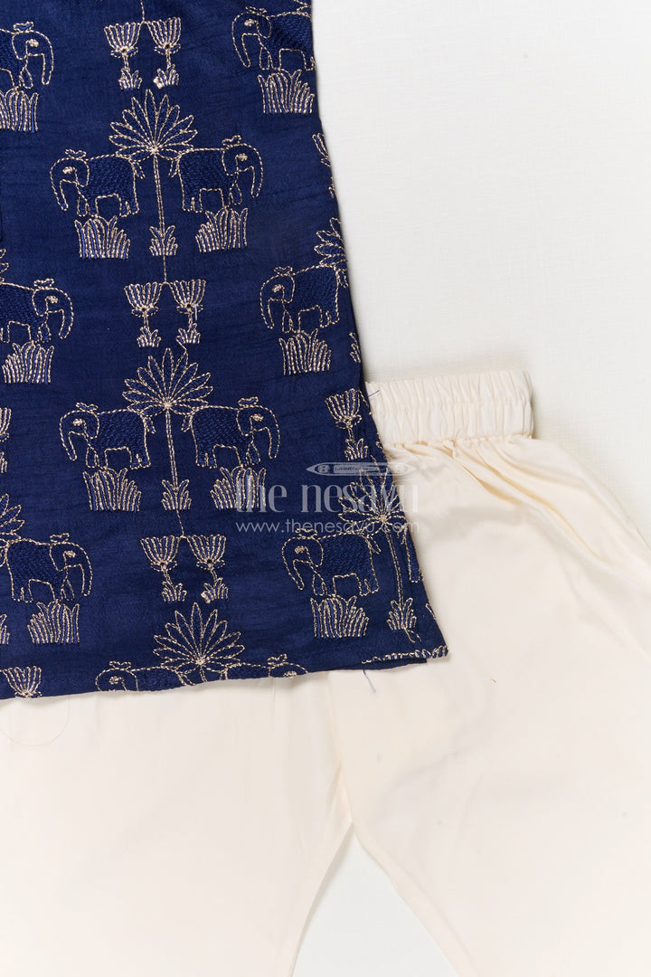 The Nesavu Boys Kurtha Set Toddler Boys Kurta Set for Traditional Weddings and Ethnic Functions Nesavu Nesavu toddler boys kurta set with thread embroidery for weddings and traditional ceremonies