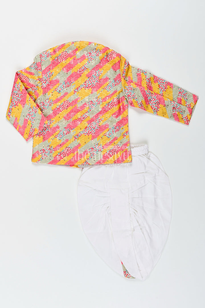 The Nesavu Boys Dothi Set Toddler Boys Multicolor Printed Cotton Blend Dothi Set for Cultural Events Nesavu Nesavu toddler boys multicolor printed cotton dothi set cultural festive wear