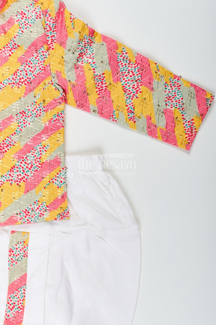 The Nesavu Boys Dothi Set Toddler Boys Multicolor Printed Cotton Blend Dothi Set for Cultural Events Nesavu Nesavu toddler boys multicolor printed cotton dothi set cultural festive wear