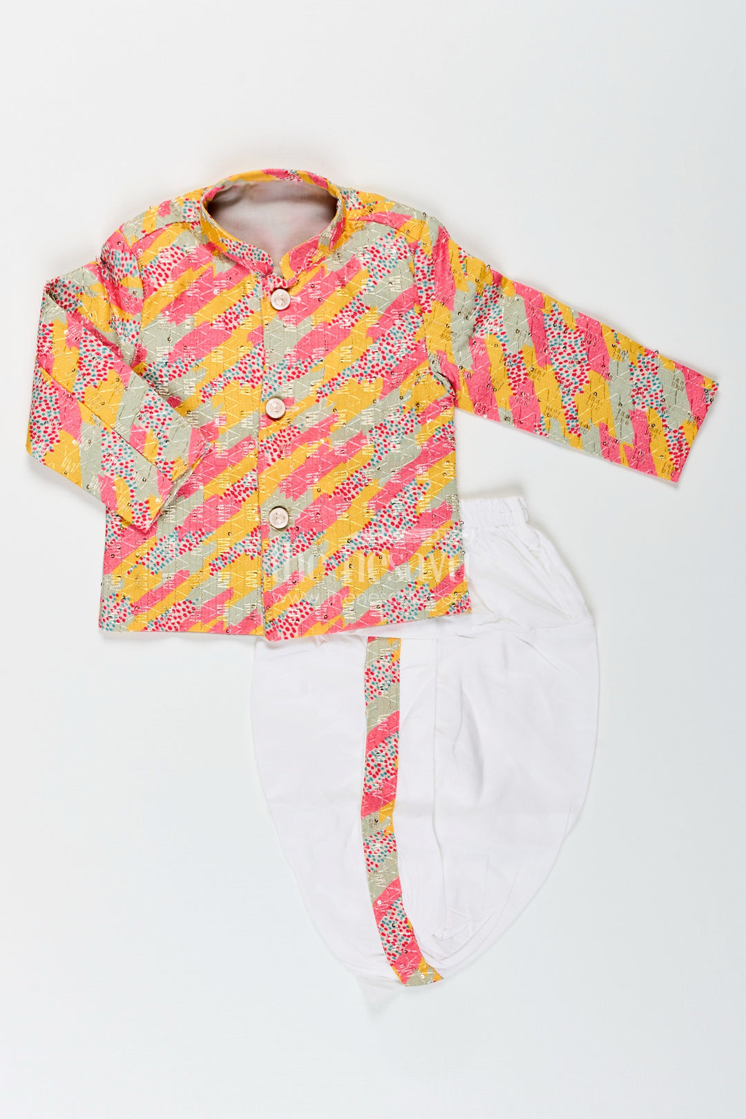 The Nesavu Boys Dothi Set Toddler Boys Multicolor Printed Cotton Blend Dothi Set for Cultural Events Nesavu Nesavu toddler boys multicolor printed cotton dothi set cultural festive wear