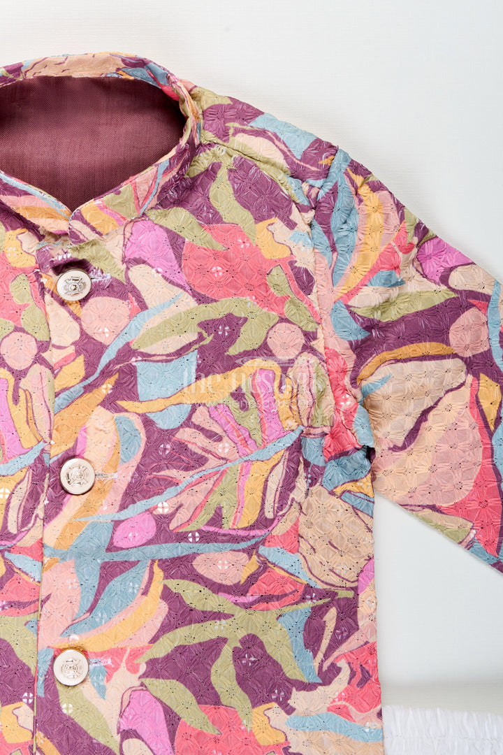The Nesavu Boys Dothi Set Toddler Boys Multicolor Printed Cotton Blend Dothi Set for Weddings and Festive Wear Nesavu Nesavu toddler boys multicolor printed cotton blend dothi set embroidered jacket
