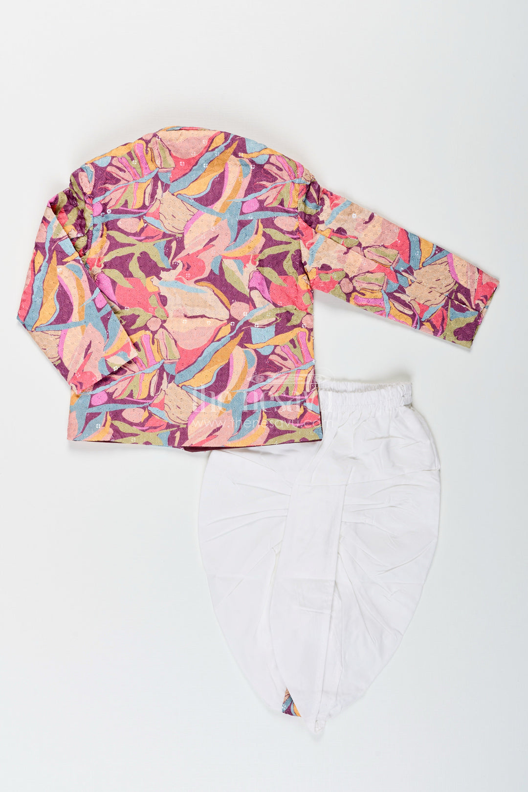 The Nesavu Boys Dothi Set Toddler Boys Multicolor Printed Cotton Blend Dothi Set for Weddings and Festive Wear Nesavu Nesavu toddler boys multicolor printed cotton blend dothi set embroidered jacket