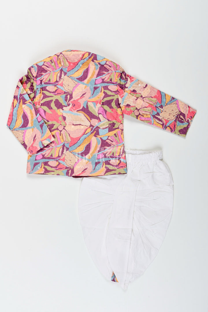 The Nesavu Boys Dothi Set Toddler Boys Multicolor Printed Cotton Blend Dothi Set for Weddings and Festive Wear Nesavu Nesavu toddler boys multicolor printed cotton blend dothi set embroidered jacket