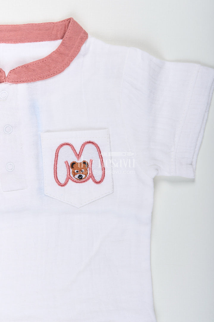 The Nesavu Boys Casual Set Toddler Boys Muslin Cotton Polo Shirt and Shorts Set Nesavu Nesavu toddler boys muslin cotton polo shirt with bear embroidery and shorts set
