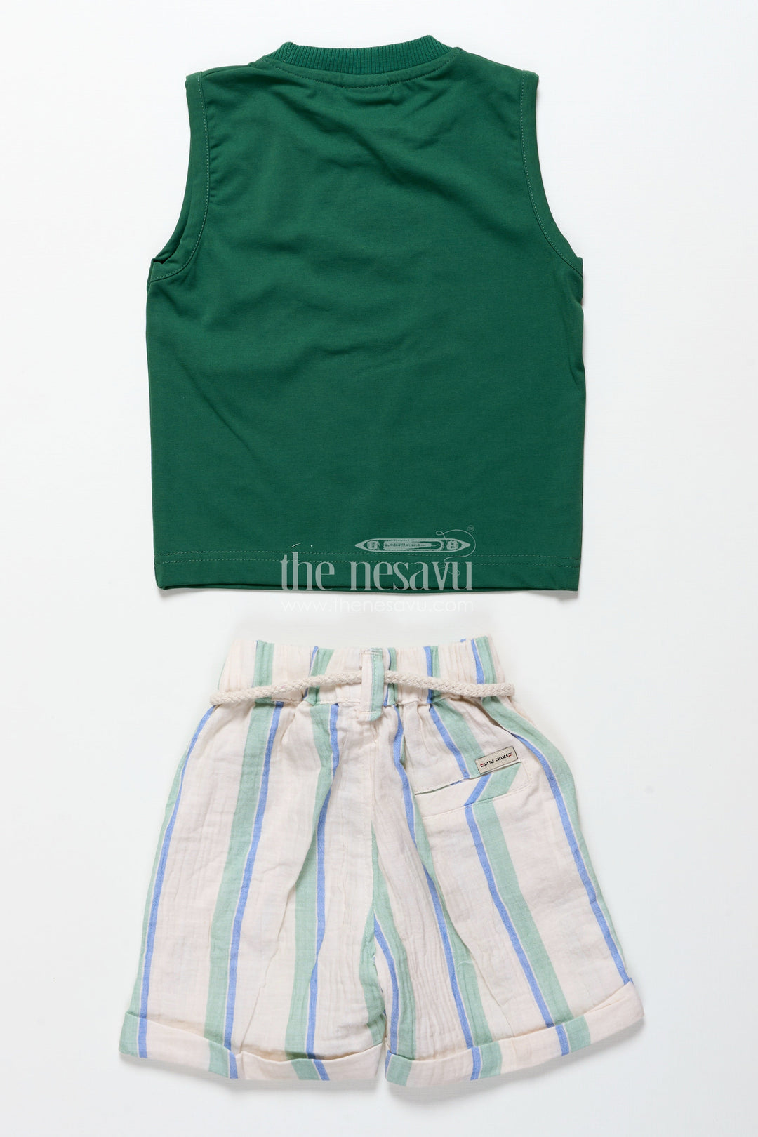 The Nesavu Boys Casual Set Toddler Boys Muslin Stripe Set for Relaxed Dressing and Outings Nesavu Nesavu toddler boys striped muslin cotton outfit summer play casual events relaxed wear