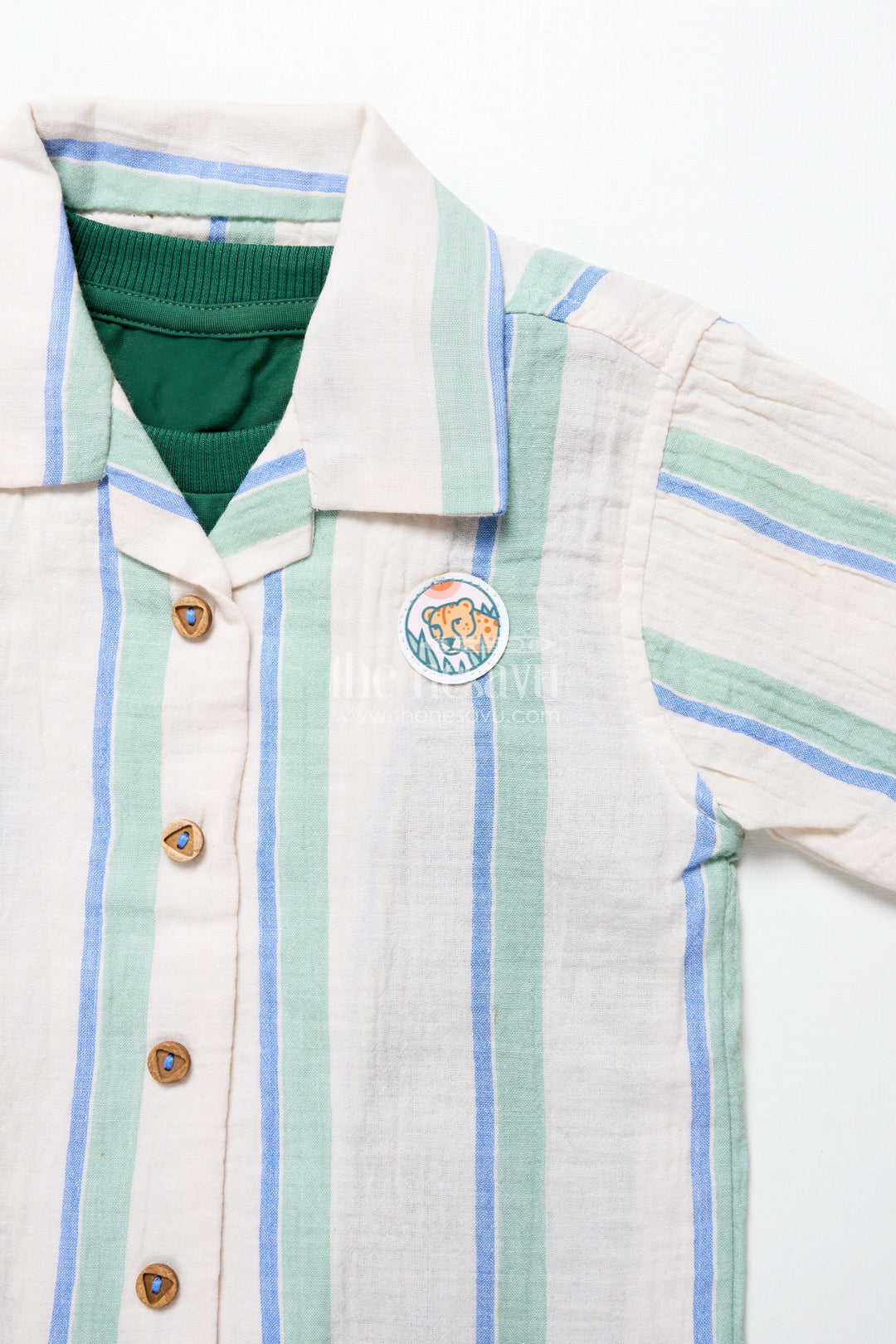 The Nesavu Boys Casual Set Toddler Boys Muslin Stripe Set for Relaxed Dressing and Outings Nesavu Nesavu toddler boys striped muslin cotton outfit summer play casual events relaxed wear