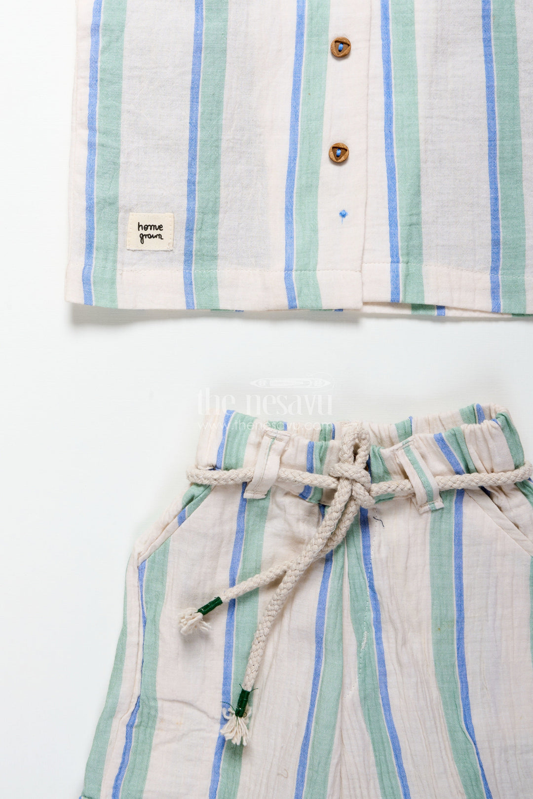 The Nesavu Boys Casual Set Toddler Boys Muslin Stripe Set for Relaxed Dressing and Outings Nesavu Nesavu toddler boys striped muslin cotton outfit summer play casual events relaxed wear