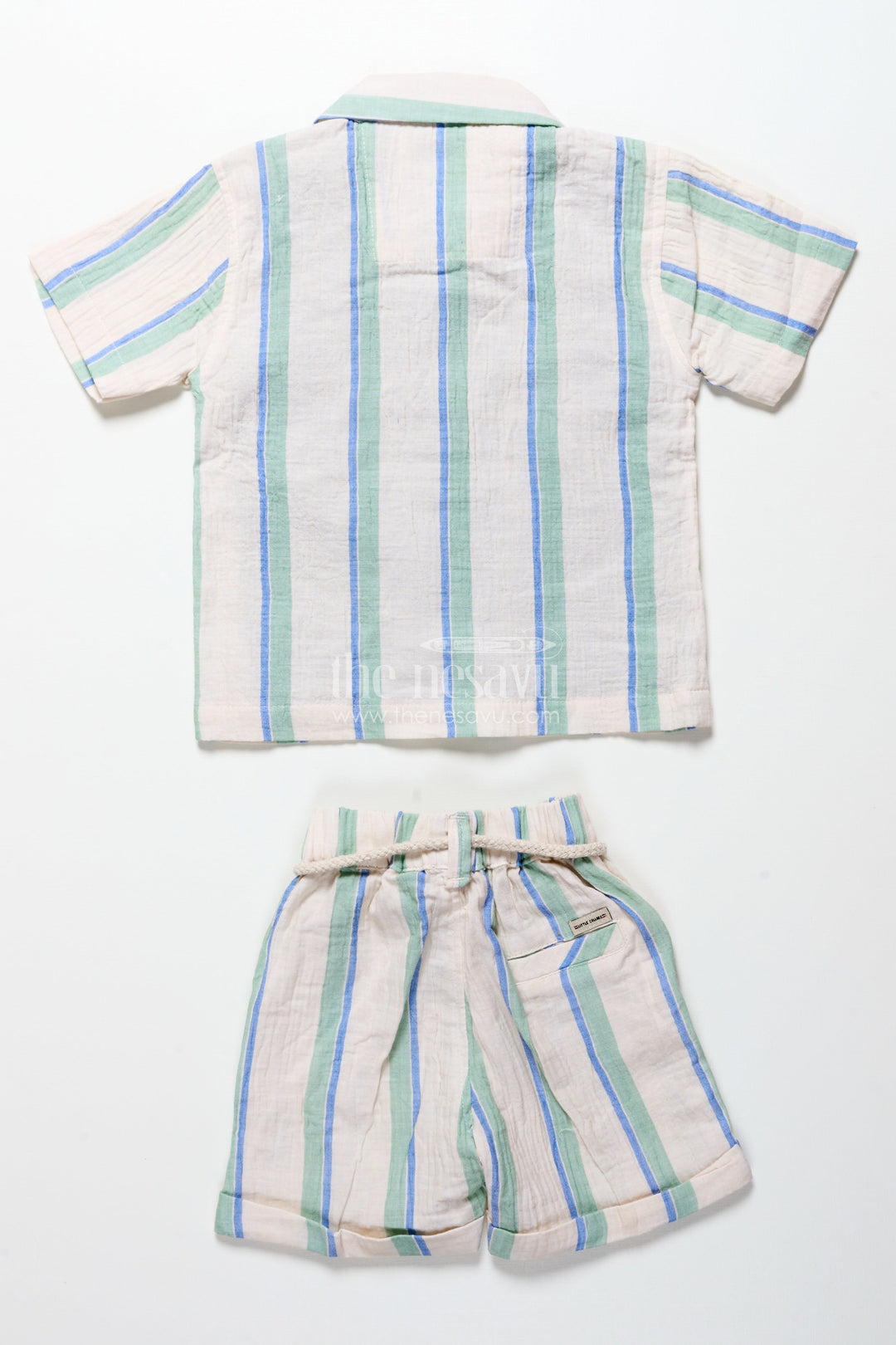 The Nesavu Boys Casual Set Toddler Boys Muslin Stripe Set for Relaxed Dressing and Outings Nesavu Nesavu toddler boys striped muslin cotton outfit summer play casual events relaxed wear
