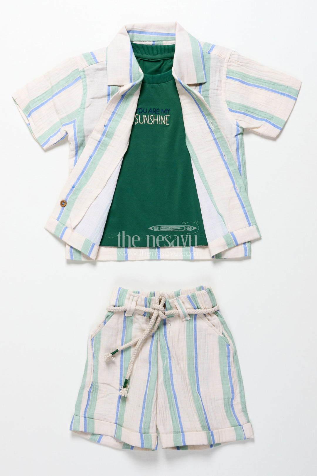 The Nesavu Boys Casual Set Toddler Boys Muslin Stripe Set for Relaxed Dressing and Outings Nesavu Nesavu toddler boys striped muslin cotton outfit summer play casual events relaxed wear