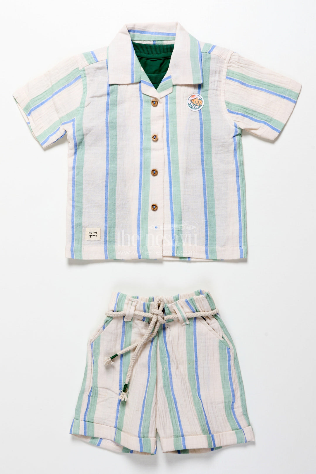 The Nesavu Boys Casual Set Toddler Boys Muslin Stripe Set for Relaxed Dressing and Outings Nesavu Nesavu toddler boys striped muslin cotton outfit summer play casual events relaxed wear