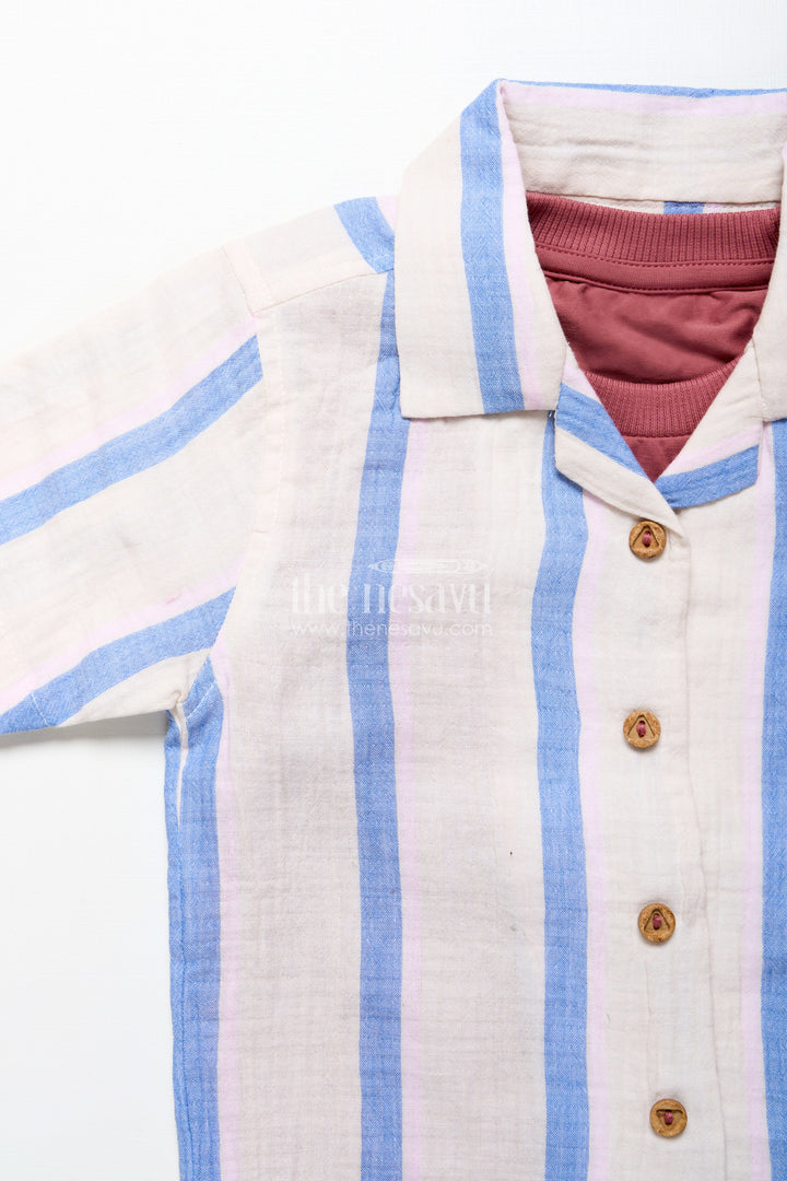 The Nesavu Boys Casual Set Toddler Boys Muslin Striped Cotton Set for Summer and Everyday Dressing Nesavu Nesavu toddler boys striped muslin cotton set everyday summer comfort casual wear