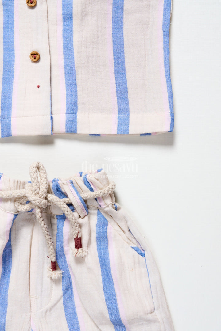 The Nesavu Boys Casual Set Toddler Boys Muslin Striped Cotton Set for Summer and Everyday Dressing Nesavu Nesavu toddler boys striped muslin cotton set everyday summer comfort casual wear