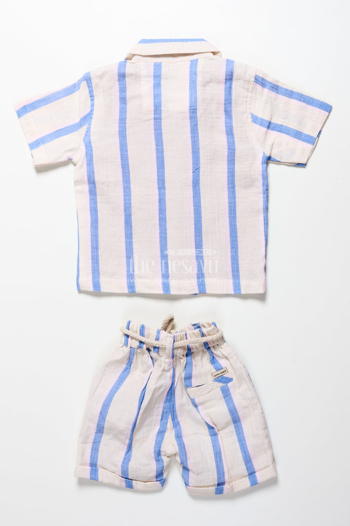 The Nesavu Boys Casual Set Toddler Boys Muslin Striped Cotton Set for Summer and Everyday Dressing Nesavu Nesavu toddler boys striped muslin cotton set everyday summer comfort casual wear