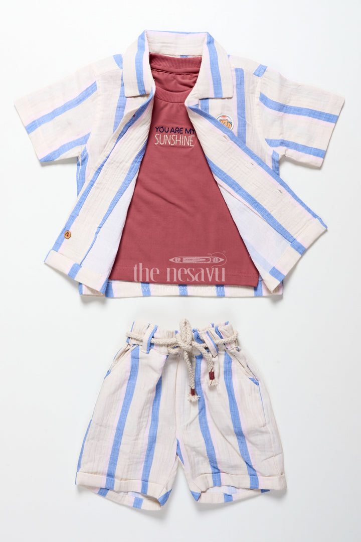 The Nesavu Boys Casual Set Toddler Boys Muslin Striped Cotton Set for Summer and Everyday Dressing Nesavu Nesavu toddler boys striped muslin cotton set everyday summer comfort casual wear
