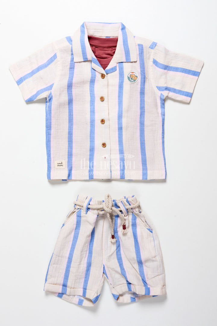 The Nesavu Boys Casual Set Toddler Boys Muslin Striped Cotton Set for Summer and Everyday Dressing Nesavu Nesavu toddler boys striped muslin cotton set everyday summer comfort casual wear