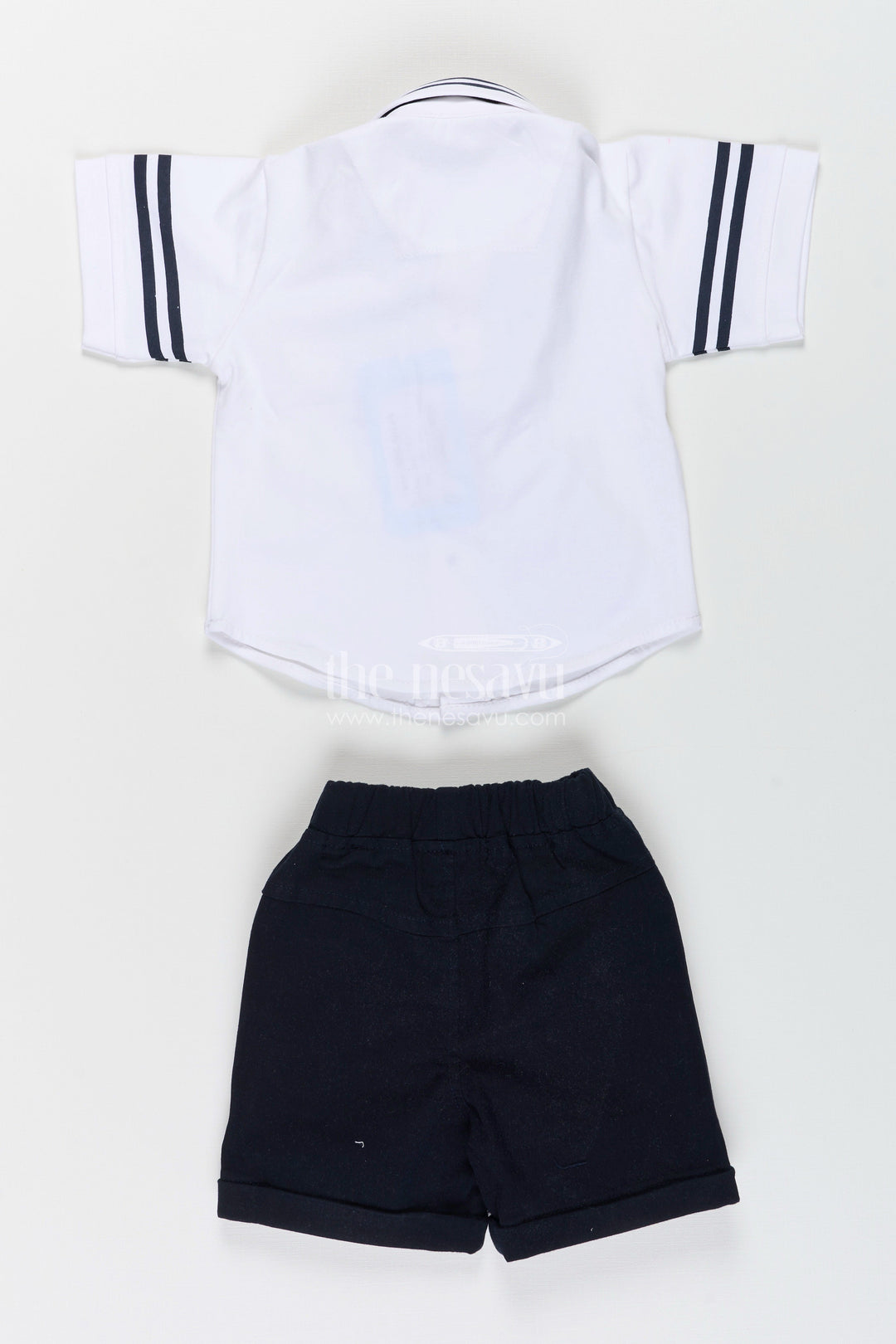 The Nesavu Boys Casual Set Toddler Boys Nautical Knitted Cotton Shirt and Shorts Set with Cap Nesavu Nesavu toddler boys nautical knitted cotton shirt, shorts, and cap summer set