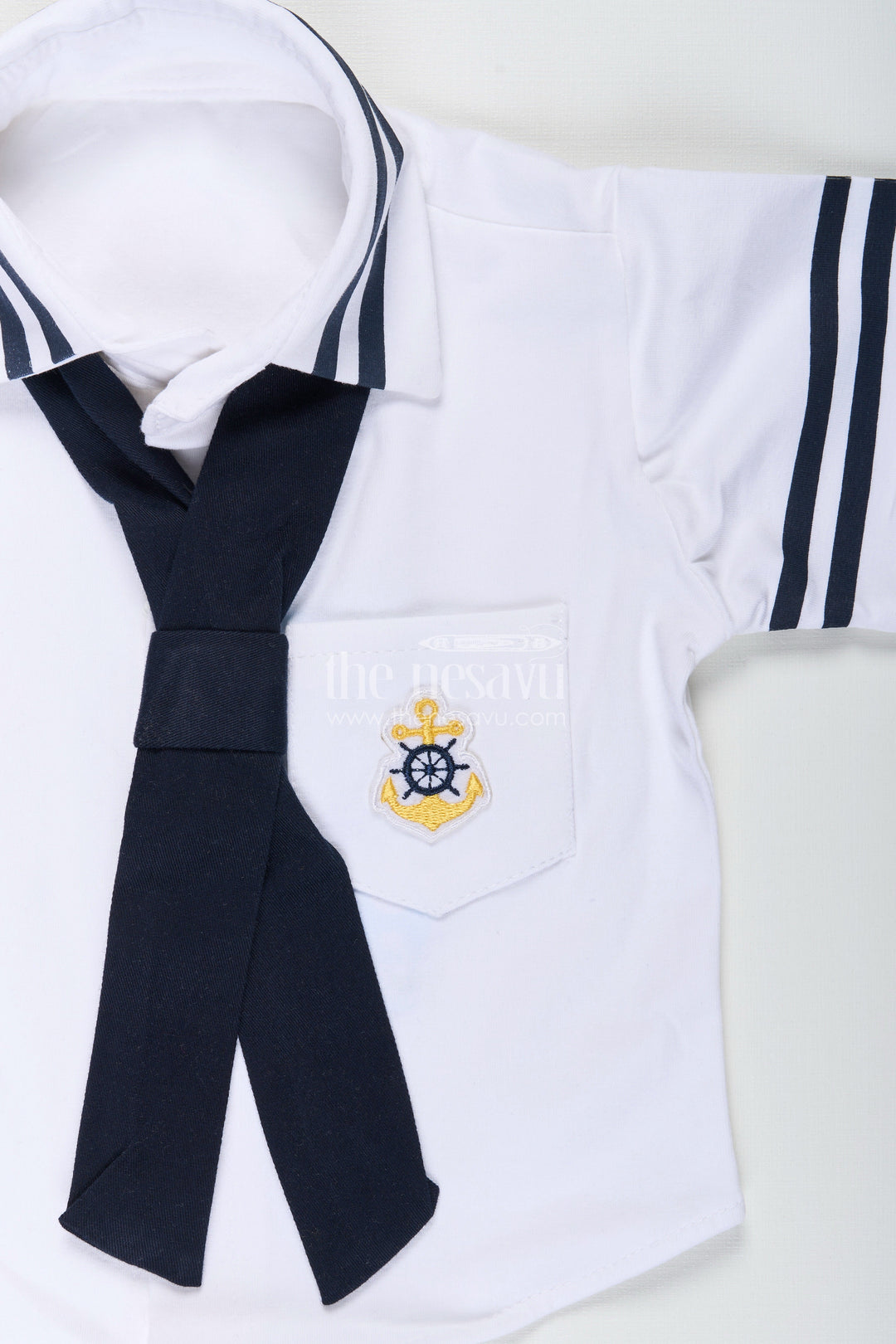 The Nesavu Boys Casual Set Toddler Boys Nautical Knitted Cotton Shirt and Shorts Set with Cap Nesavu Nesavu toddler boys nautical knitted cotton shirt, shorts, and cap summer set