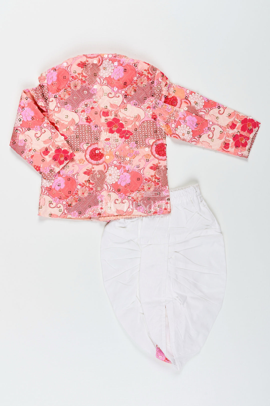 The Nesavu Boys Dothi Set Toddler Boys Pastel Printed Cotton Blend Dothi Set for Festive Celebrations Nesavu Nesavu toddler boys pastel printed cotton blend dothi set embroidered jacket Diwali