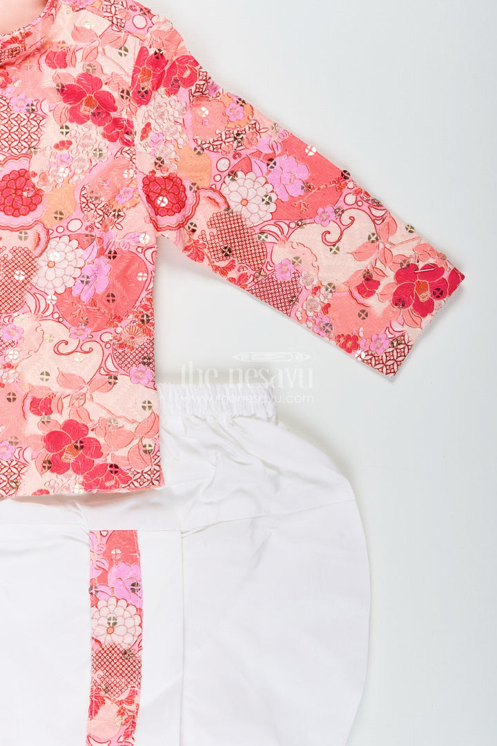 The Nesavu Boys Dothi Set Toddler Boys Pastel Printed Cotton Blend Dothi Set for Festive Celebrations Nesavu Nesavu toddler boys pastel printed cotton blend dothi set embroidered jacket Diwali