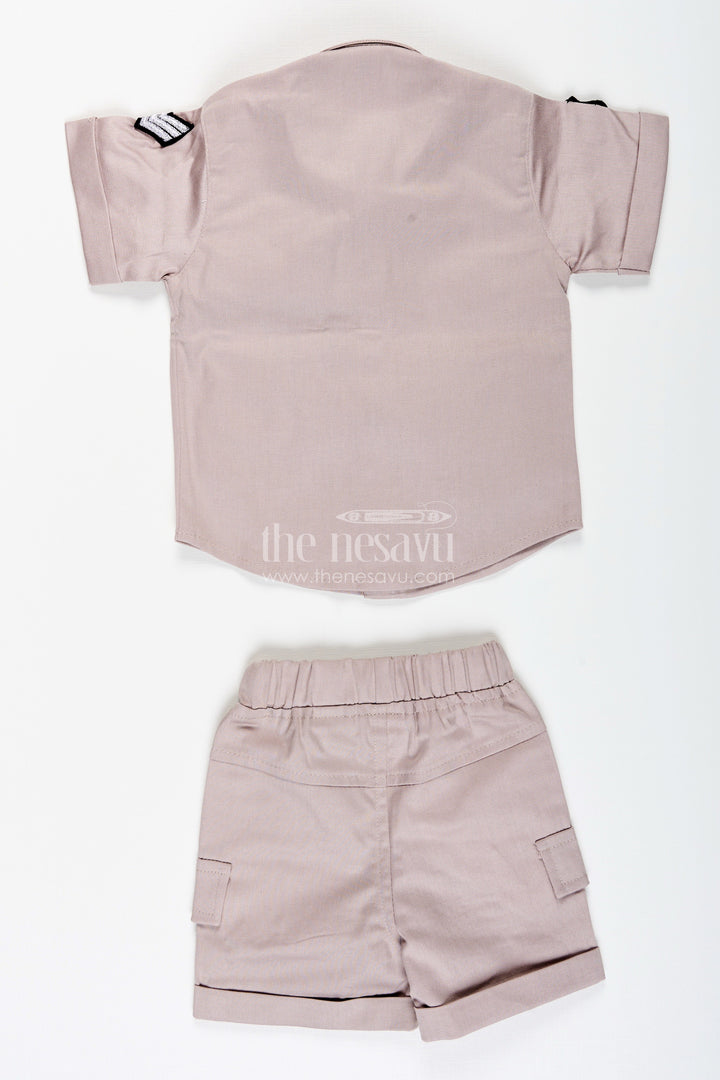The Nesavu Boys Casual Set Toddler Boys Police Uniform Cotton Shirt and Shorts Set with Cap Nesavu Nesavu toddler boys cotton police uniform style shirt, shorts, and cap set