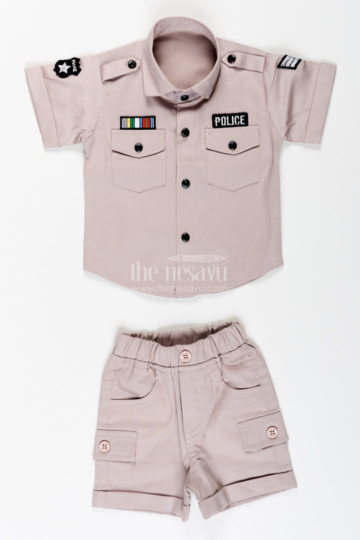 The Nesavu Boys Casual Set Toddler Boys Police Uniform Cotton Shirt and Shorts Set with Cap Nesavu Nesavu toddler boys cotton police uniform style shirt, shorts, and cap set