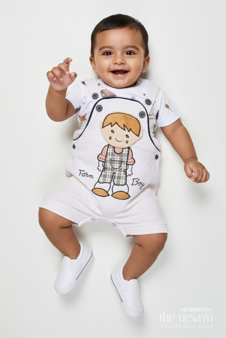 The Nesavu Boys Casual Set Toddler Boys Printed Cotton Outfit for Lounge and Play Nesavu Nesavu printed cotton romper-style outfit baby boys  perfect playtime summer lounging