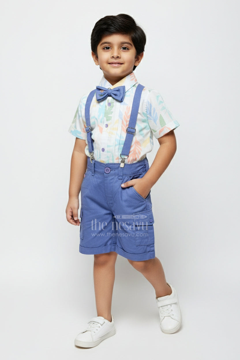 The Nesavu Boys Casual Set Toddler Boys Printed Cotton Shirt and Pant Set for Everyday Fun Nesavu 16 (1Y) / Blue BCS422B-16 Nesavu toddler boys cotton digital print set everyday wear playdates preschool