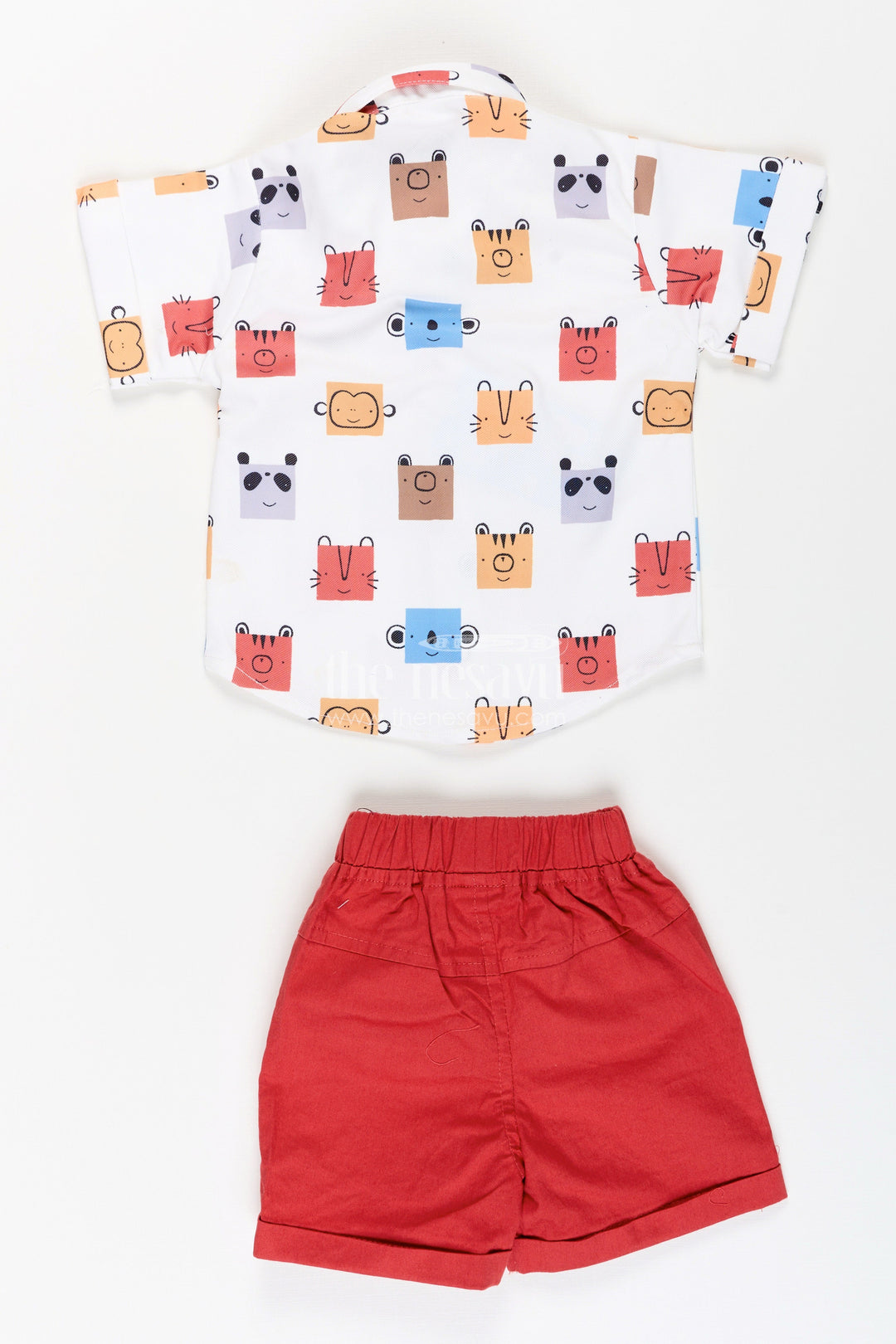 The Nesavu Boys Casual Set Toddler Boys Printed Cotton Shirt and Red Shorts Set Nesavu Nesavu toddler boys cotton printed shirt and red shorts casual set