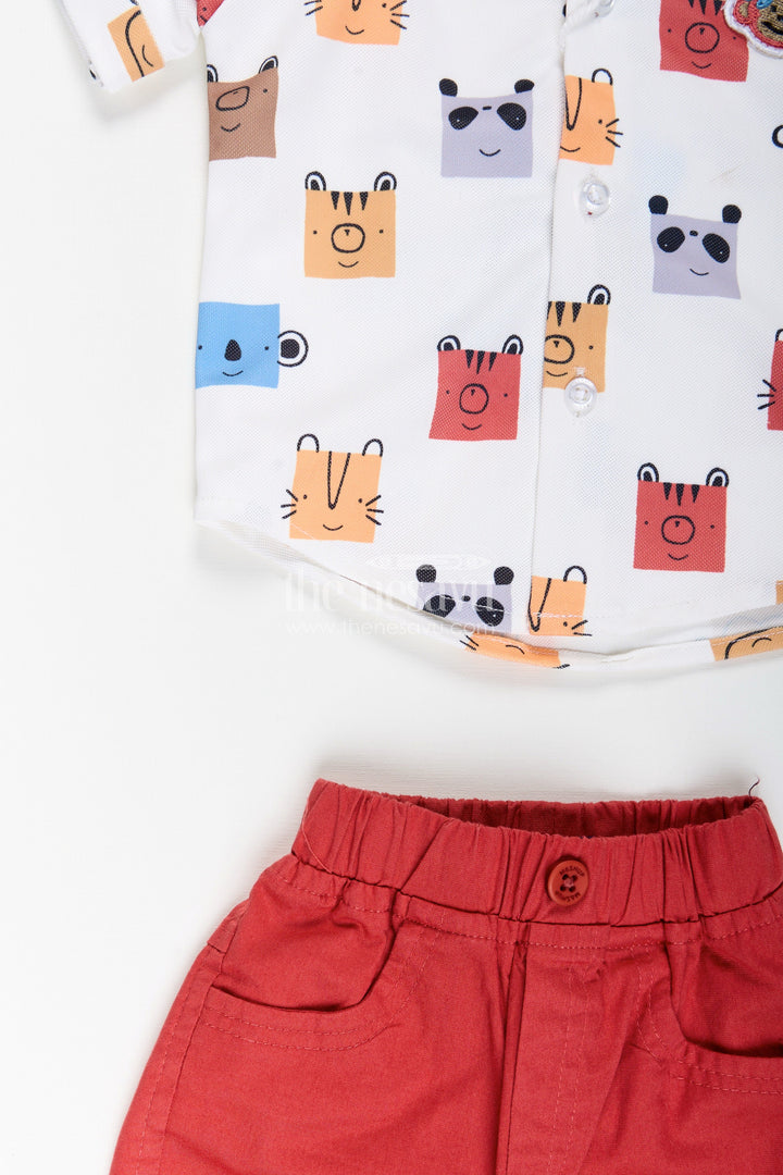 The Nesavu Boys Casual Set Toddler Boys Printed Cotton Shirt and Red Shorts Set Nesavu Nesavu toddler boys cotton printed shirt and red shorts casual set