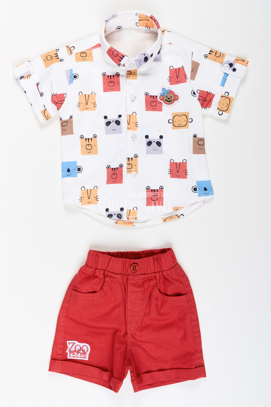The Nesavu Boys Casual Set Toddler Boys Printed Cotton Shirt and Red Shorts Set Nesavu Nesavu toddler boys cotton printed shirt and red shorts casual set