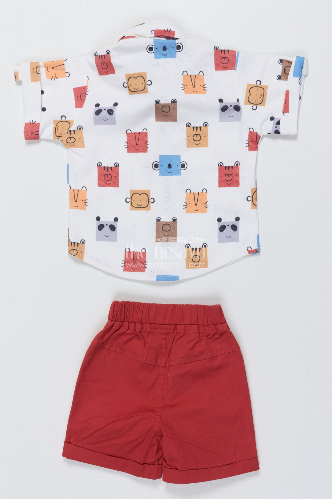 The Nesavu Boys Casual Set Toddler Boys Printed Cotton Shirt and Red Shorts Set Nesavu Nesavu toddler boys cotton printed shirt and red shorts casual set