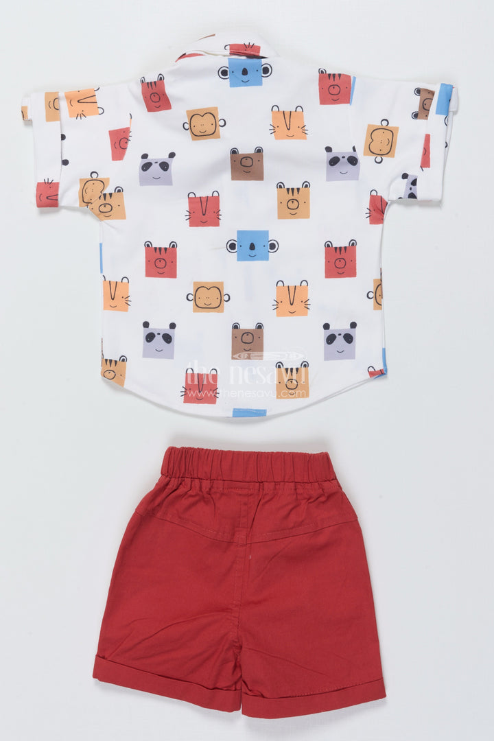 The Nesavu Boys Casual Set Toddler Boys Printed Cotton Shirt and Red Shorts Set Nesavu Nesavu toddler boys cotton printed shirt and red shorts casual set