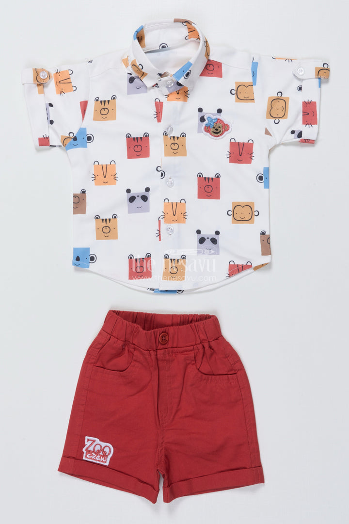 The Nesavu Boys Casual Set Toddler Boys Printed Cotton Shirt and Red Shorts Set Nesavu Nesavu toddler boys cotton printed shirt and red shorts casual set