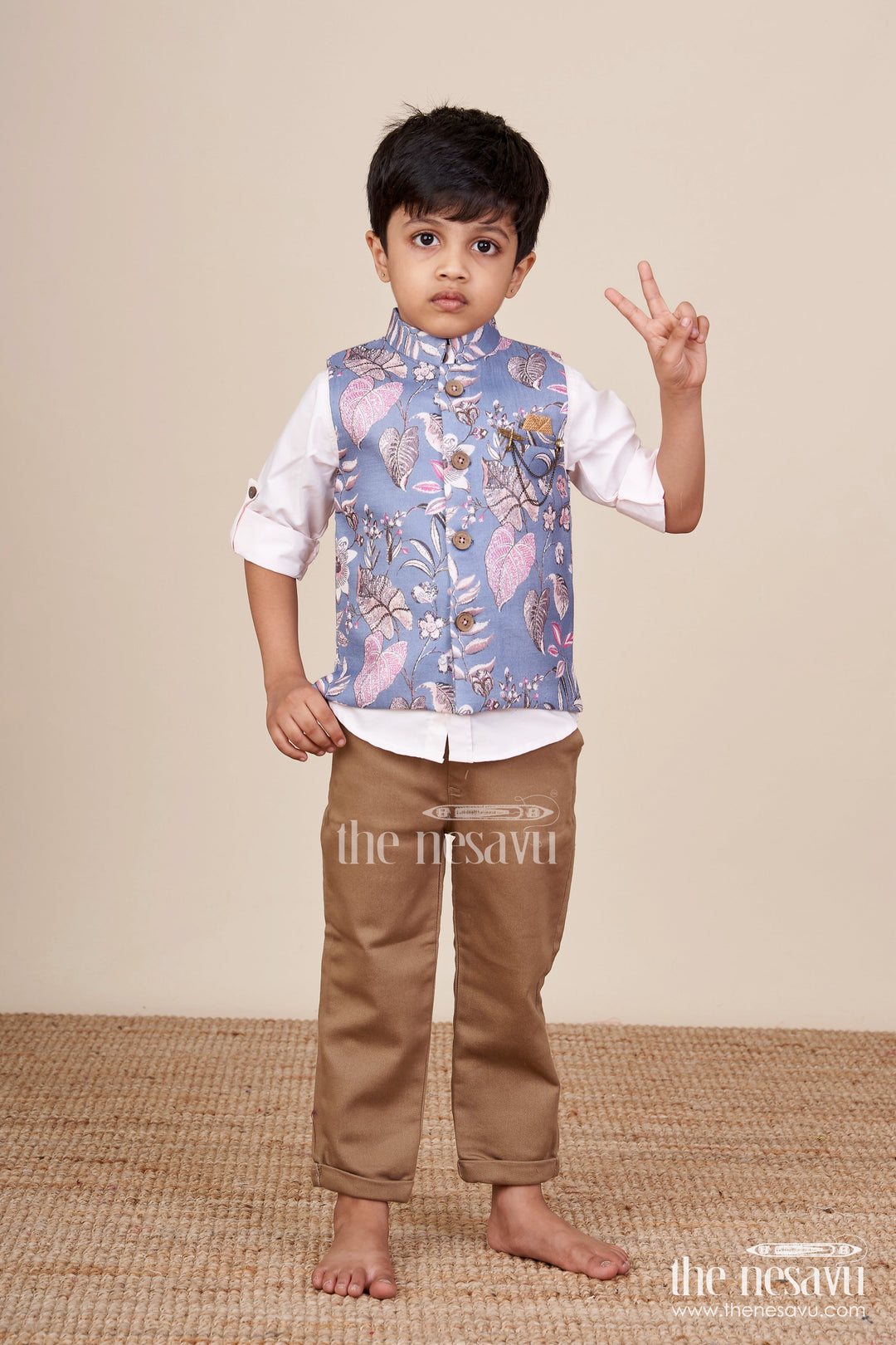 The Nesavu Boys Jacket Sets Toddler Boys Printed Jacket Set for Ethnic Functions and Festive Wear Nesavu 16 (1Y) / Blue BCS428A-16 Nesavu toddler boys festive jacket set digital print  perfect weddings ethnic events