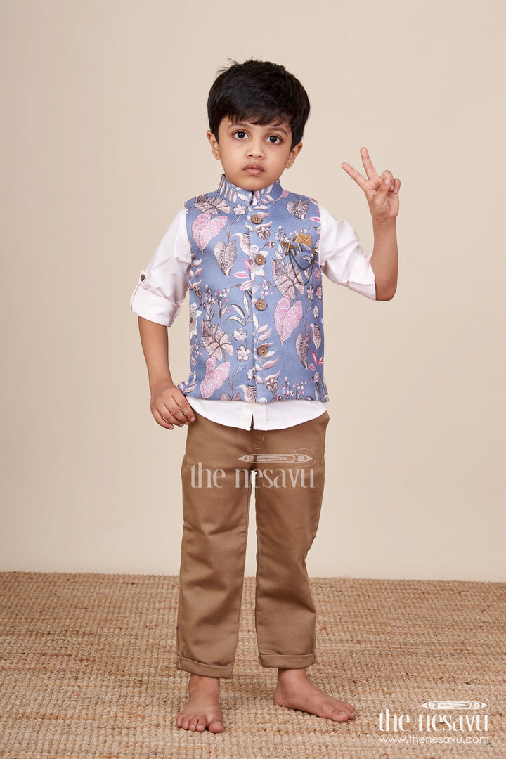 The Nesavu Boys Jacket Sets Toddler Boys Printed Jacket Set for Ethnic Functions and Festive Wear Nesavu 16 (1Y) / Blue BCS428A-16 Nesavu toddler boys festive jacket set digital print  perfect weddings ethnic events