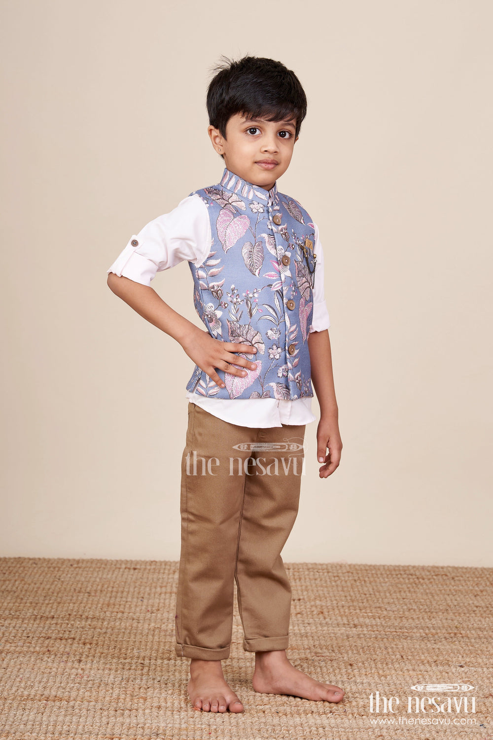 The Nesavu Boys Jacket Sets Toddler Boys Printed Jacket Set for Ethnic Functions and Festive Wear Nesavu Nesavu toddler boys festive jacket set digital print  perfect weddings ethnic events