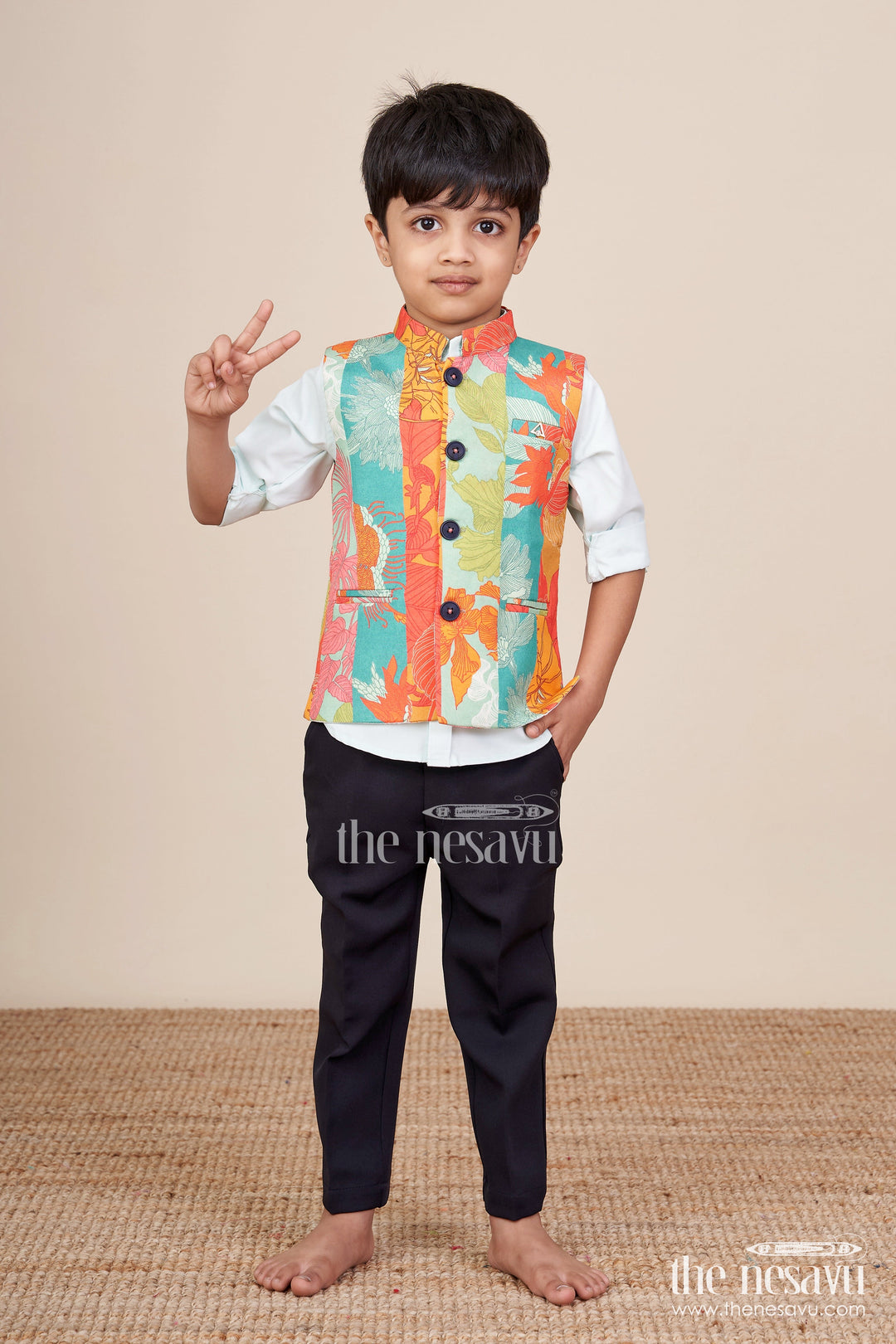 The Nesavu Boys Jacket Sets Toddler Boys Printed Jacket Set for Playful Festive Dressing Nesavu 16 (1Y) / Green BCS430A-16 Nesavu toddler boys printed jacket set festive fun birthday parties casual celebrations